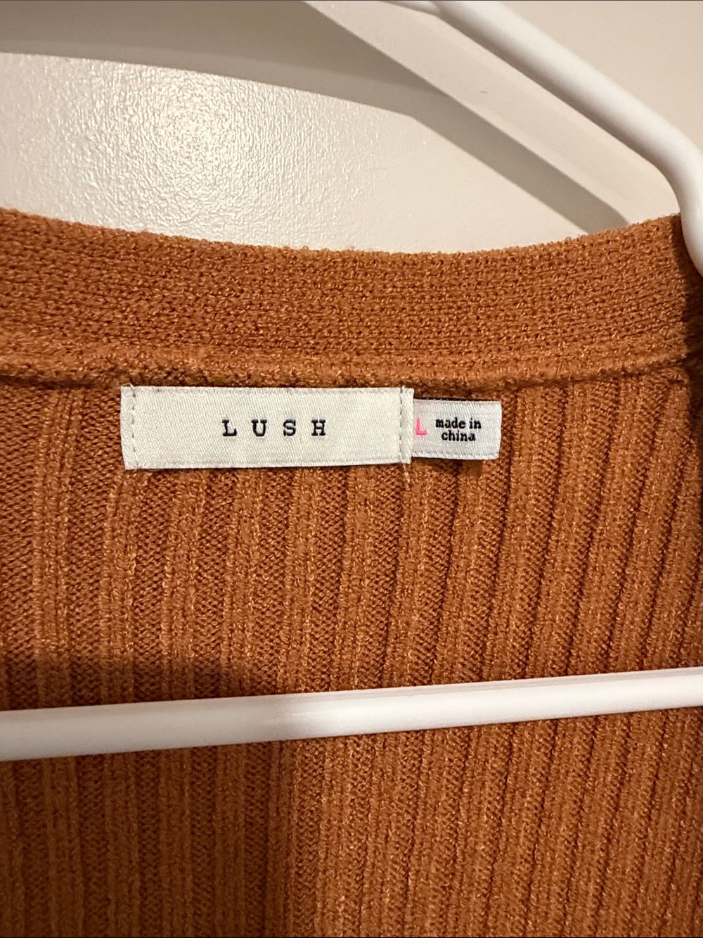 Lush Ribbed Button-Front Long Cardigan in Rust - Picture 4 of 4